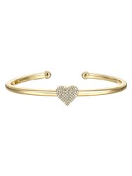 14k Gold Plated With Diamond Cubic Zirconia Heart Pave Open Cuff Bangle Bracelet - Gold