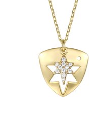 14k Gold Plated With Diamond Cubic Zirconia Laser-Cut 6-Pointed Star Triangle Shield Double Pendant Charm Necklace - Gold