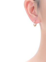14k Gold Plated with Diamond Cubic Zirconia Pink Enamel Bamboo Hoop Earrings