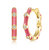 14k Gold Plated with Diamond Cubic Zirconia Pink Enamel Bamboo Hoop Earrings - Orange