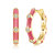 14k Gold Plated with Diamond Cubic Zirconia Pink Enamel Bamboo Hoop Earrings - Orange