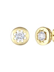 14k Gold Plated With Diamond Cubic Zirconia Round Modern Bezel Stud Earrings - Gold
