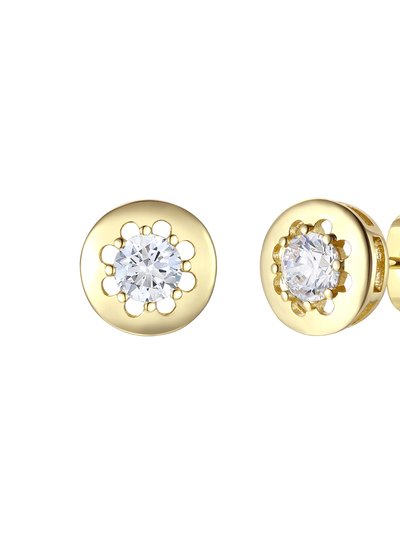 Rachel Glauber 14k Gold Plated With Diamond Cubic Zirconia Round Modern Bezel Stud Earrings product