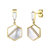 14k Gold Plated With Mother Of Pearl & Diamond Cubic Zirconia Hexagon Dangle Earrings - Gold