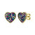 14k Gold Plated With Multi-Colored Gemstone Cubic Zirconia Pave Heart Stud Earrings - Gold