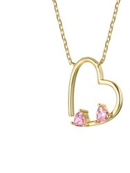 14k Gold Plated With Pink Diamond Cubic Zirconia Open Heart Layering Necklace