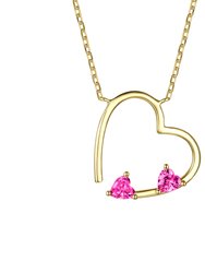 14k Gold Plated With Pink Diamond Cubic Zirconia Open Heart Layering Necklace - Gold/Pink