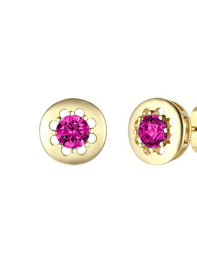 Rachel Glauber 14k Gold Plated With Ruby Cubic Zirconia Round Solitaire Bezel Stud Earrings product