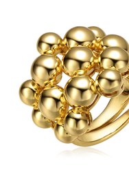 14k Yellow Gold Plated Bead Ball Cluster Bouquet Adjustable Statement Ring - Gold