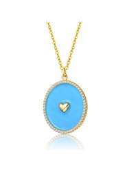 14k Yellow Gold Plated With Clear Cubic Zirconia And Colored Enamel Round Pendant
