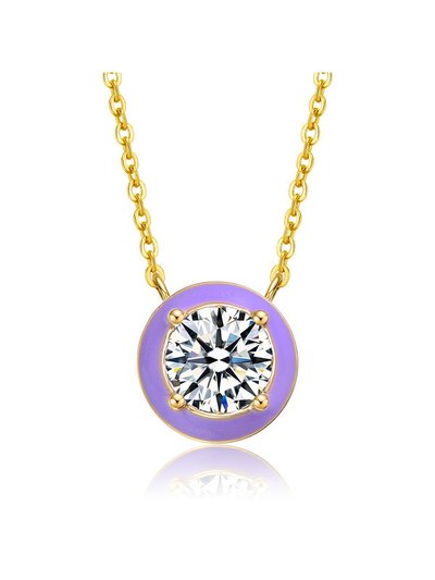 Rachel Glauber 14k Yellow Gold Plated With Clear Cubic Zirconia Purple Enamel Round pendant Necklace product