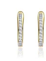 14k Yellow Gold Plated with Clear Cubic Zirconia U-Shaped J-Hoop Latch Back Earrings