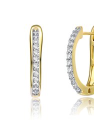 14k Yellow Gold Plated with Clear Cubic Zirconia U-Shaped J-Hoop Latch Back Earrings - Gold