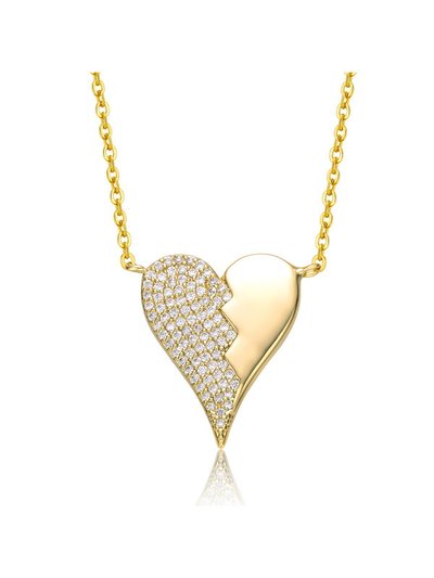 Rachel Glauber 14k Yellow Gold Plated With Cubic Zirconia Broken Cracked Zig-Zag Half & Half Stolen Heart Pendant Necklace product