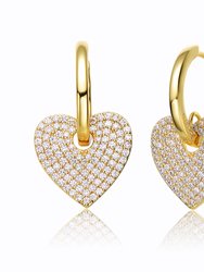 14K Yellow Gold Plated With Cubic Zirconia Heart Dangle Infinity Hoop Drop Earrings - Gold
