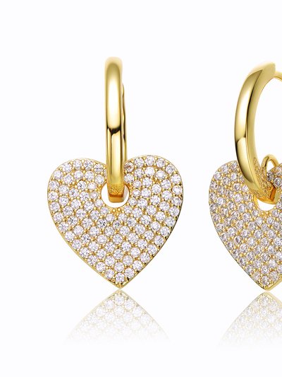 Rachel Glauber 14K Yellow Gold Plated With Cubic Zirconia Heart Dangle Infinity Hoop Drop Earrings product