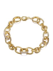 14k Yellow Gold Plated With Cubic Zirconia Tubular Cable Link Love Knot Bracelet - Gold