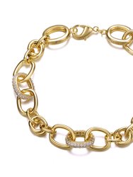 14k Yellow Gold Plated With Cubic Zirconia Tubular Cable Link Love Knot Bracelet - Gold