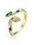 14k Yellow Gold Plated With Emerald & Cubic Zirconia Coiled Snake Serpent Open Bypass Cuff Ring - Gold/Green