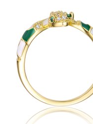 14k Yellow Gold Plated With Emerald & Cubic Zirconia Coiled Snake Serpent Open Bypass Cuff Ring