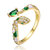 14k Yellow Gold Plated With Emerald & Cubic Zirconia Coiled Snake Serpent Open Bypass Cuff Ring - Gold/Green