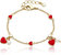 14k Yellow Gold Plated With Red Enamel Heart & Pearl Dangle Charm Bracelet - Gold/Red