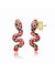 14k Yellow Gold Plated With Ruby Cubic Zirconia Black & Red Enamel 3D Slithering Curling Snake Earrings - Red/Gold