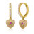 14k Yellow Gold Plated With Ruby & Cubic Zirconia Sunray Heart Dangle Charm Hoop Earrings - Gold/Red