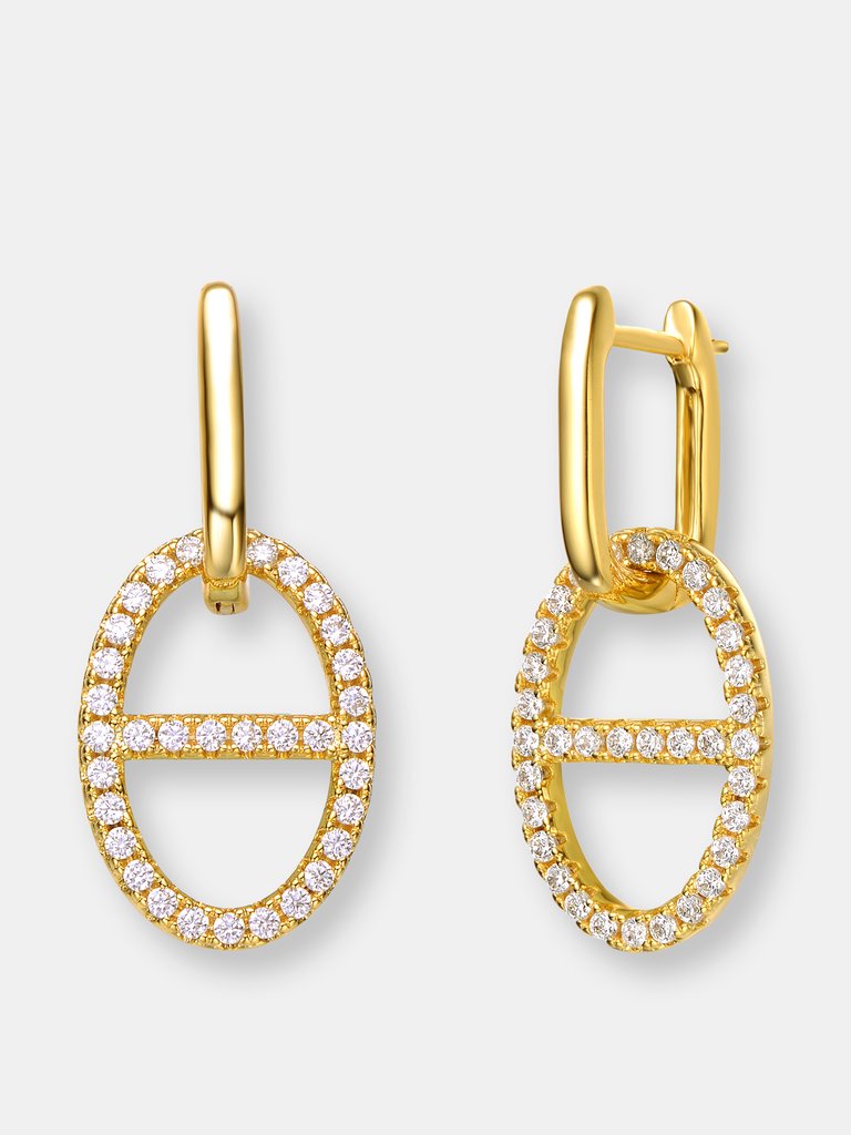 14k Yellow Gold Plating with Clear Cubic Zirconia Drop Earrings - Gold