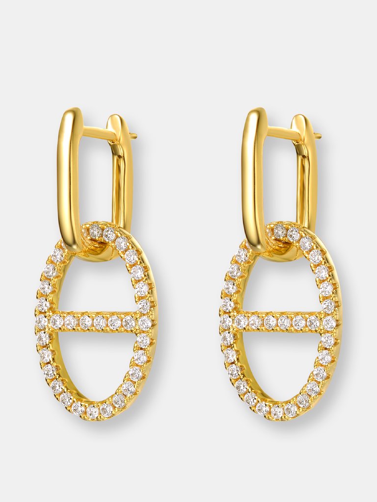 14k Yellow Gold Plating with Clear Cubic Zirconia Drop Earrings