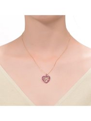 18K Rose Gold Plated Heart Shaped Pendant Necklace With Clear Cubic Zirconia For Kids/Girls