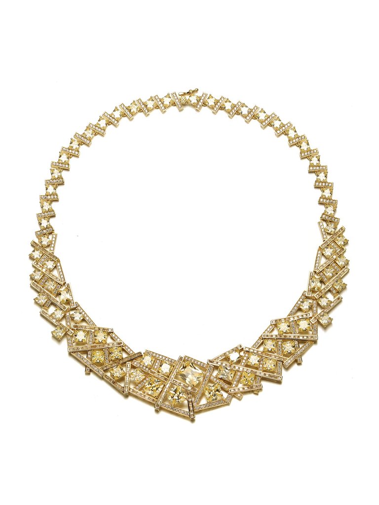 3D Geometric Cluster Basketweave Stack Graduated Eternity Formal Necklace - Gold/Yellow