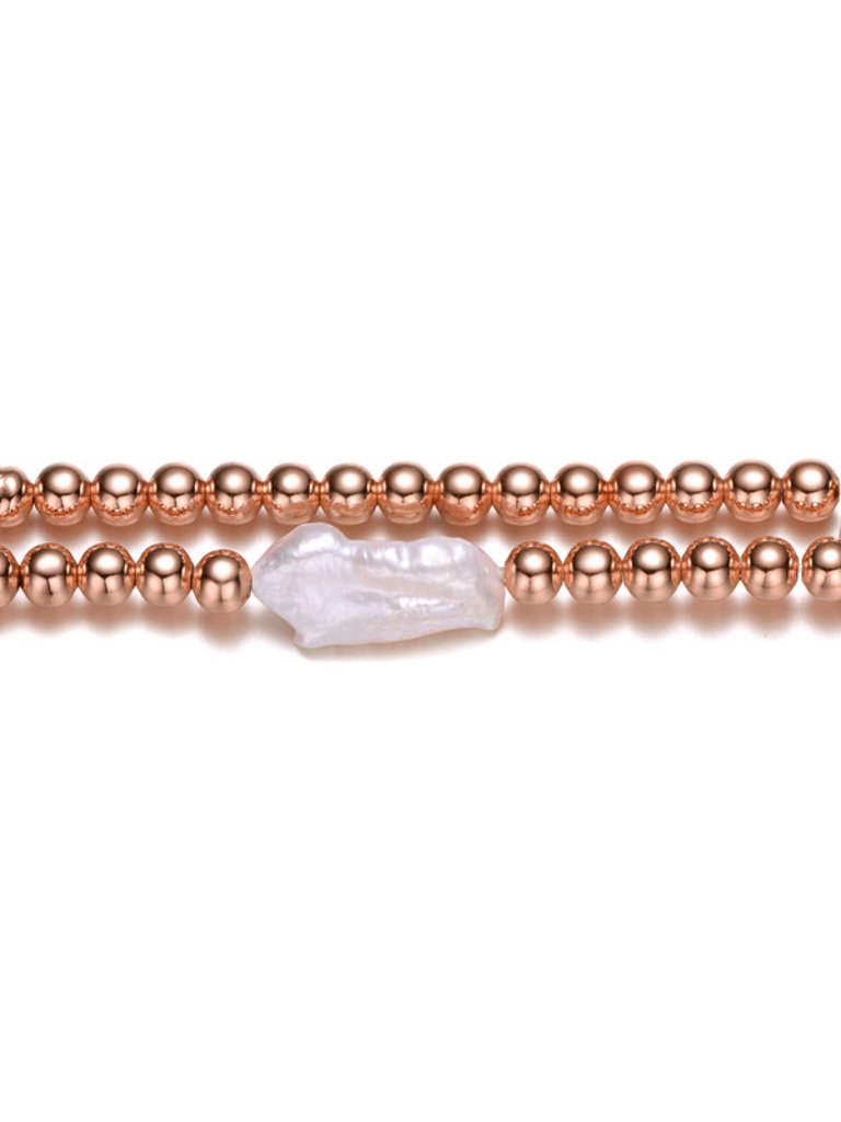 Baroque White Pearl Ball Bead Link Stretchable Layering Bracelet