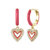 Children's 14k Gold Plated With Diamond Cubic Zirconia & Magenta-Red Enamel Halo Heart Dangle Charm Hoop Earrings - Gold