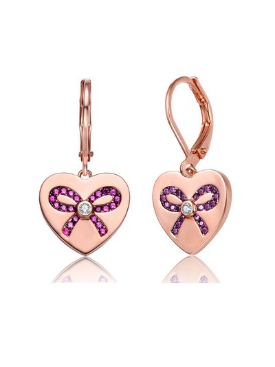 Rachel Glauber Children's 18k Rose Gold Plated Ribbon Crafted On Heart Drop Earrings product