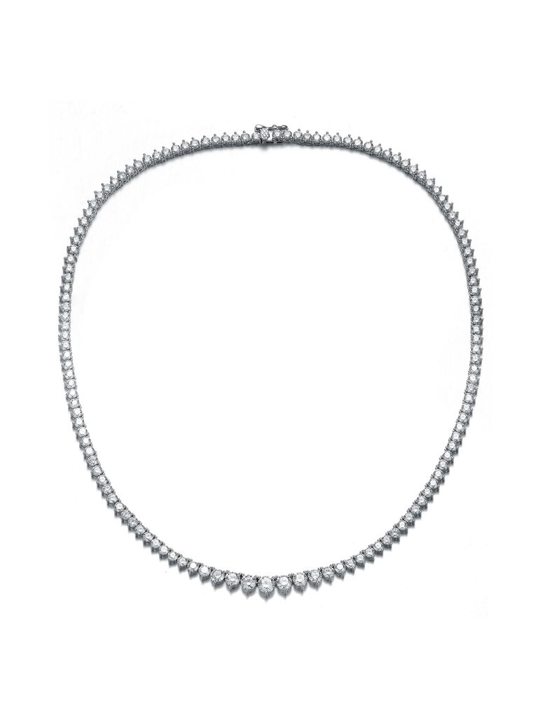 Diamond Cubic Zirconia Graduated Tennis Chain Necklace - White Gold