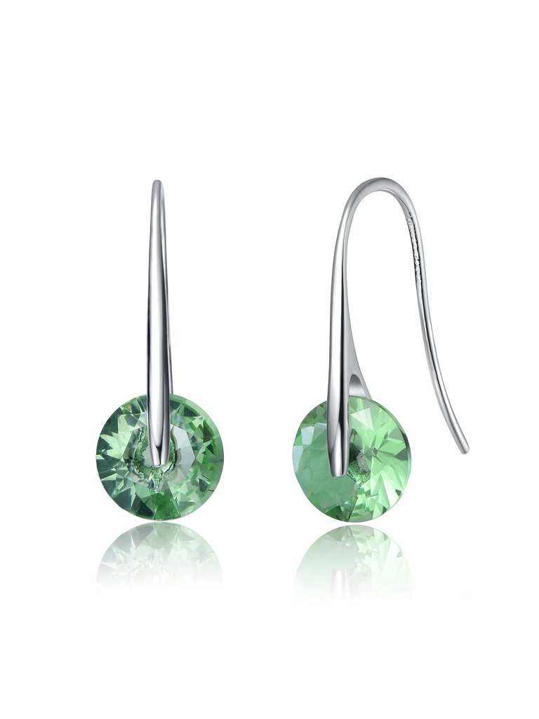 Elegant Hook Earrings with Round Colored Stone Party Earrings - Mint Green Tourmaline