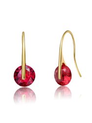 Elegant Hook Earrings with Round Colored Stone Party Earrings - Red