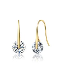 Elegant Hook Earrings with Round Colored Stone Party Earrings - Gold