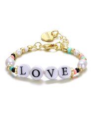 GigiGirl Kids 14k Gold Plated Beads Bracelet With Freshwater Pearls And Love Tag - Multi Color