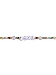 GigiGirl Kids 14k Gold Plated Beads Bracelet With Freshwater Pearls And Love Tag