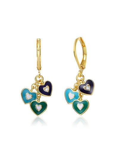 Rachel Glauber GigiGirl Kids 14k Gold Plated Blue Topaz Enamel Trio Dangling Hearts Earrings product