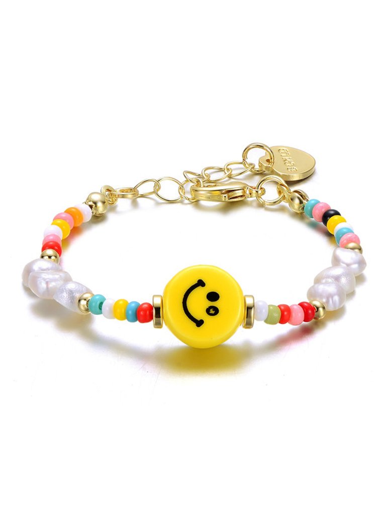 GigiGirl Kids 14k Gold Plated Bracelet With Beads, Freshwater Pearls And A Smiley Charm - Multi Color
