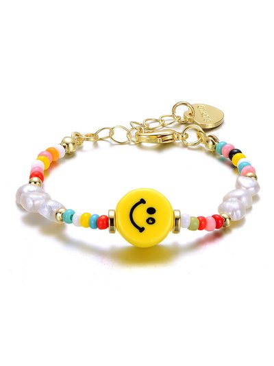 Rachel Glauber GigiGirl Kids 14k Gold Plated Bracelet With Beads, Freshwater Pearls And A Smiley Charm product