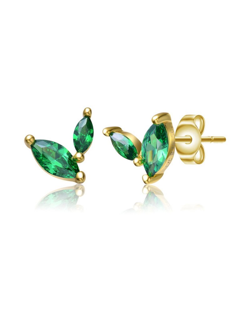 GigiGirl Kids 14k Gold Plated Colored Cubic Zirconia Fern Leaf Stud Earrings - Emerald Green