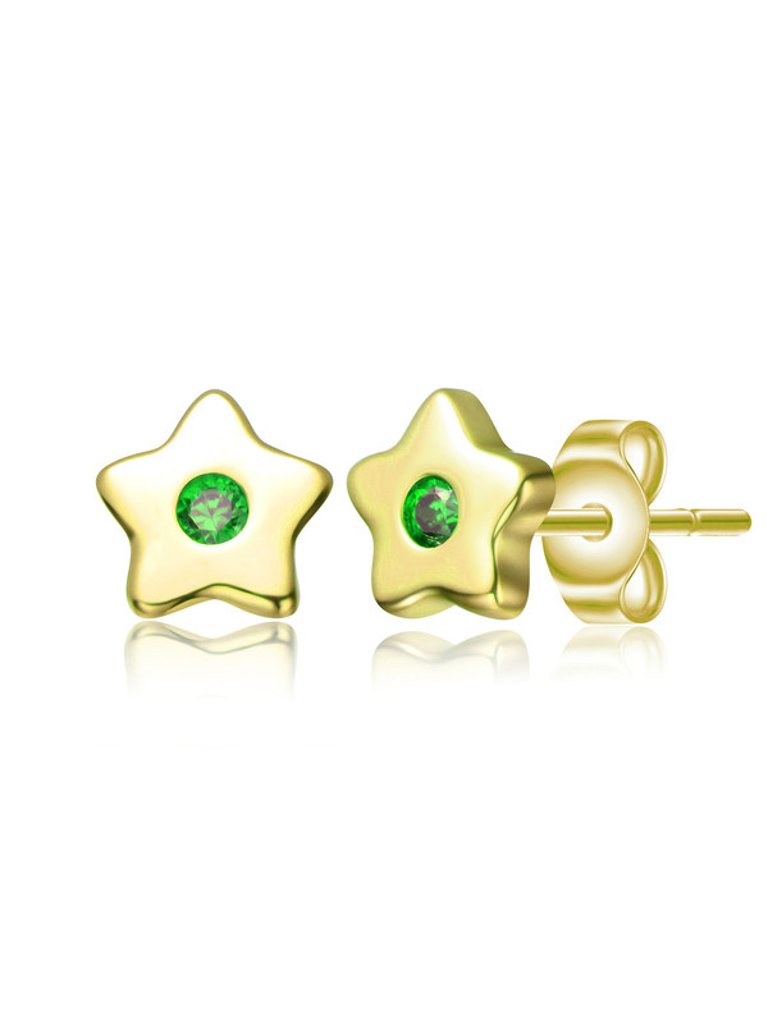 GigiGirl Kids 14k Gold Plated Colored Cubic Zirconia Five Point Lucky Little Star Stud Earrings - Emerald Green