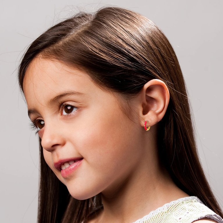 GigiGirl Kid's 14k Gold Plated Colored Enamel & Cubic Zirconia Hoop Earrings