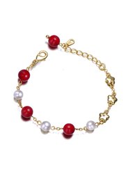 GigiGirl Kids 14k Gold Plated Colored Pearl And Star Charms Bracelet - Red