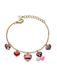 GigiGirl Kids 14k Gold Plated Colorful Heart Charms Bracelet - Hot Pink