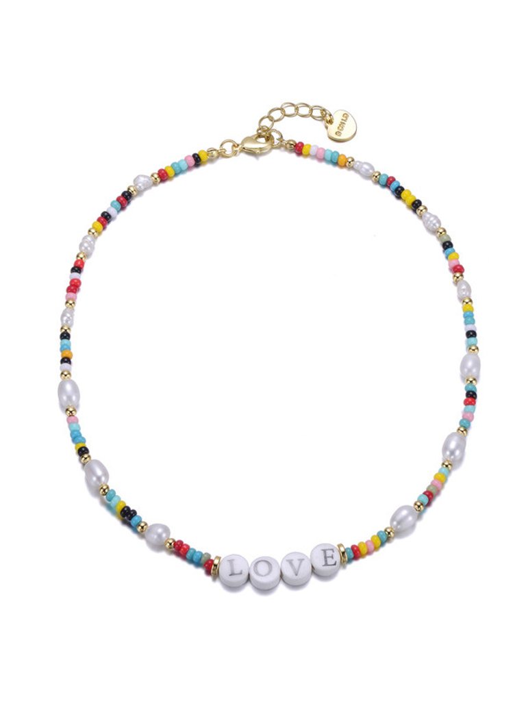GigiGirl Kids' 14k Gold Plated Freshwater Pearls And Love Tag Bead Necklace - Multi-Color